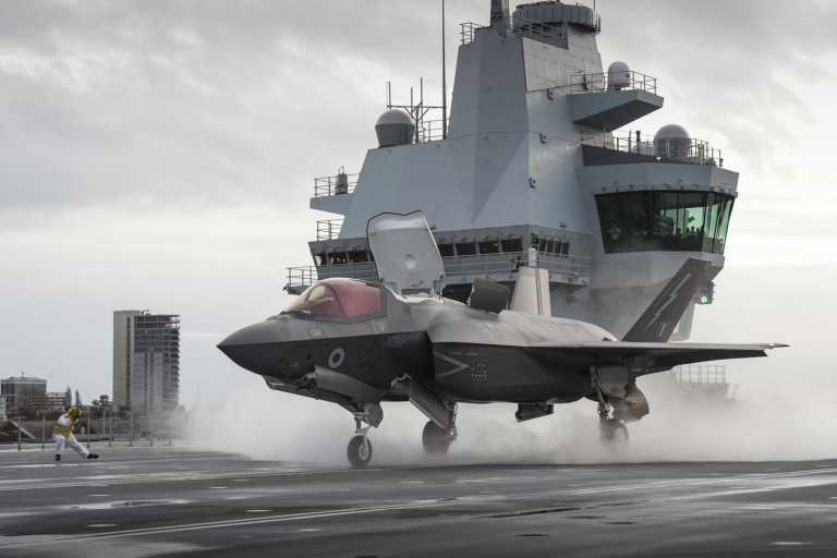 f 35 take off in portsmouth harbour royal navy